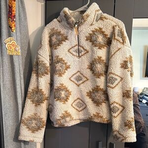 Thread & Supply Cream and Brown Hoodie Sweatshirt